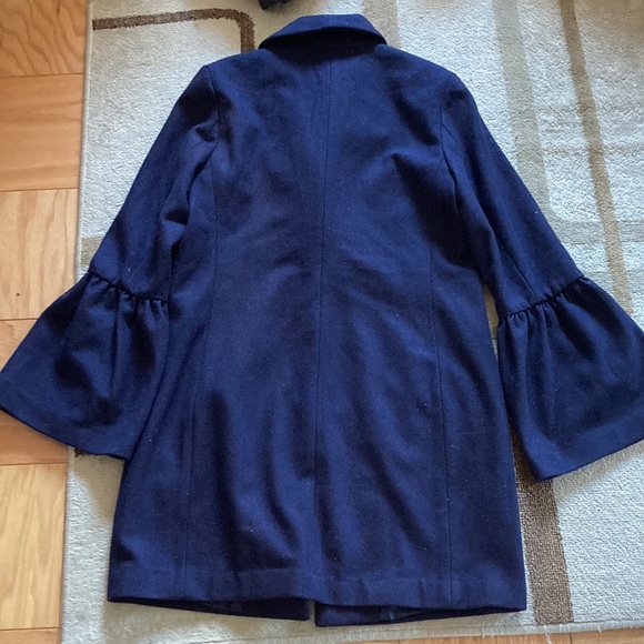 Express Navy Blue Wool Blend Bell Sleeve Pea Coat - Picture 6 of 11